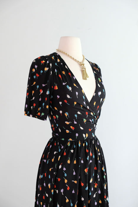 Vintage 1990's Tulip Wrap Dress in Jersey Cotton by Only Hearts / S