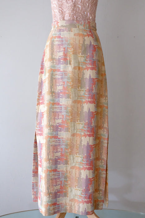 Amazing 1970's Pastel Technicolor Full Length Skirt / Sz  M