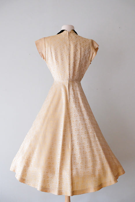 Darling 1950's Black & Gold Brocade Party Dress / Sz S