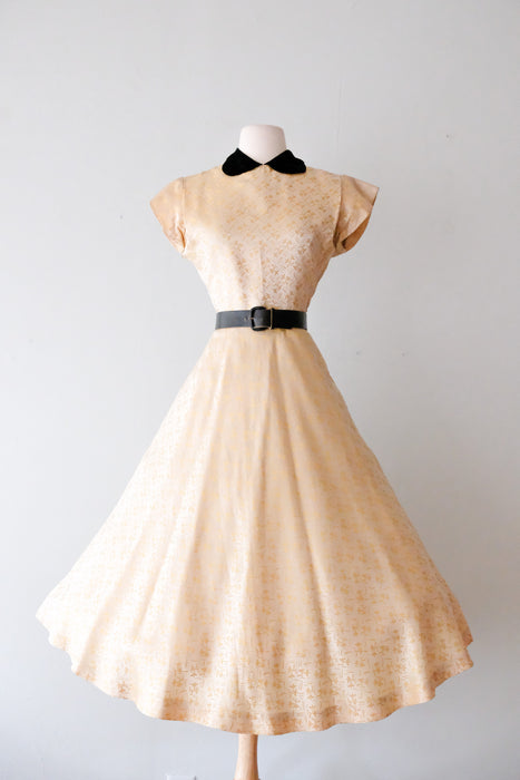 Darling 1950's Black & Gold Brocade Party Dress / Sz S Xtabay Vintage Darling 1950's Black & Gold Brocade Party Dress / Sz S Xtabay Vintage