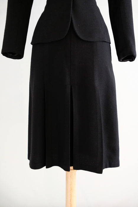 Vintage 1940's Black Wool Crepe Suit Set by Marston's / XS