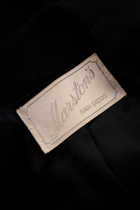 Vintage 1940's Black Wool Crepe Suit Set by Marston's / XS