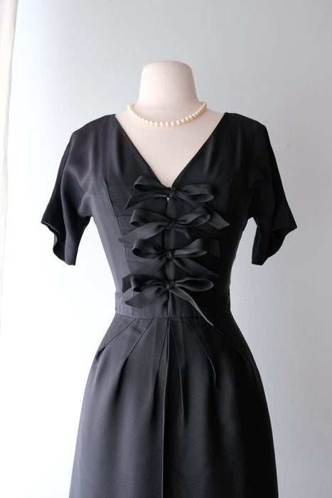Lovely 1940's Ben Reig Little Black Dress with Bowties / Sz XS