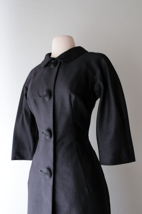 Chic 1960's Black Silk Evening Coat Dress From Nicholas Ungar / Sz M