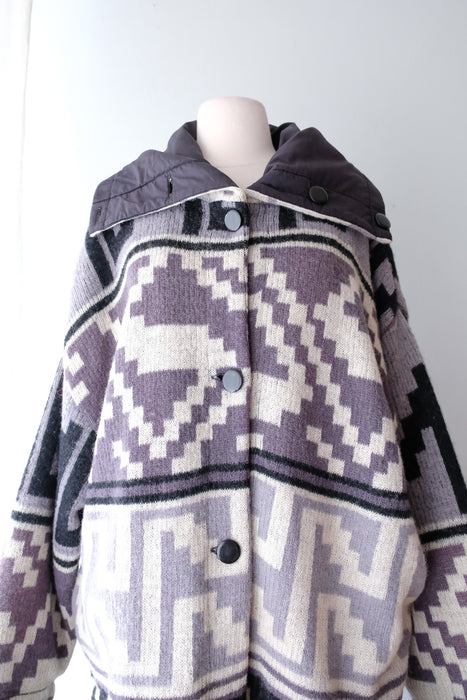 Cozy Ombre Grey Wool Mohair Pendleton Style Reversible Cocoon Coat / Sz M
