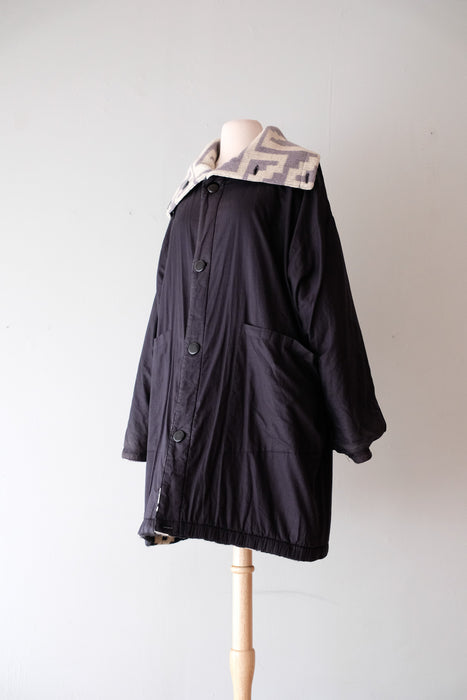 Cozy Ombre Grey Wool Mohair Pendleton Style Reversible Cocoon Coat / Sz M
