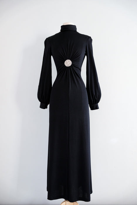 Vintage 1970's Black Rhinestone Evening Gown With Cut Out Sleeves Xtabay Vintage Vintage 1970's Black Rhinestone Evening Gown With Cut Out Sleeves Xtabay Vintage