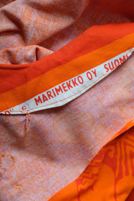 Vintage Late 1960's Mod Red-Orange Wrap Dress Made With Marimekko Fabric / M