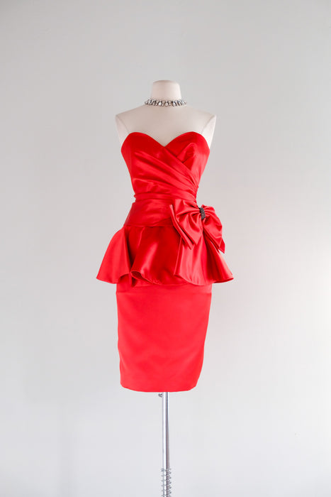 Sweetest 1980's Holiday Red Strapless Party Dress with Giant Bow / Sz M my