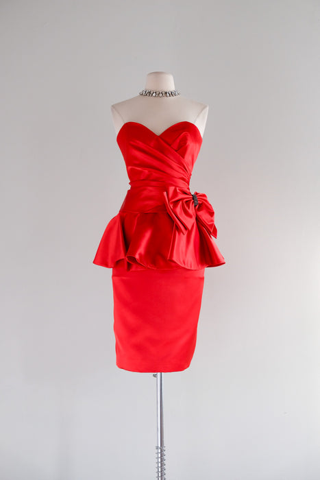 Sweetest 1980's Holiday Red Strapless Party Dress with Giant Bow / Sz M my