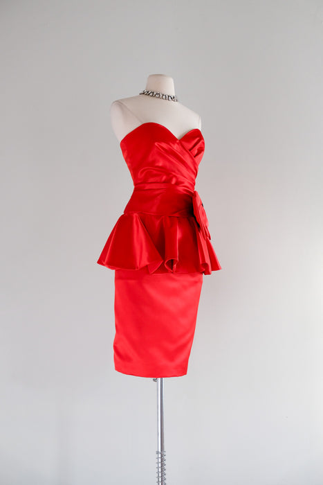 Sweetest 1980's Holiday Red Strapless Party Dress with Giant Bow / Sz M my