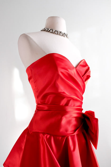 Sweetest 1980's Holiday Red Strapless Party Dress with Giant Bow / Sz M my