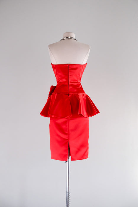 Sweetest 1980's Holiday Red Strapless Party Dress with Giant Bow / Sz M my