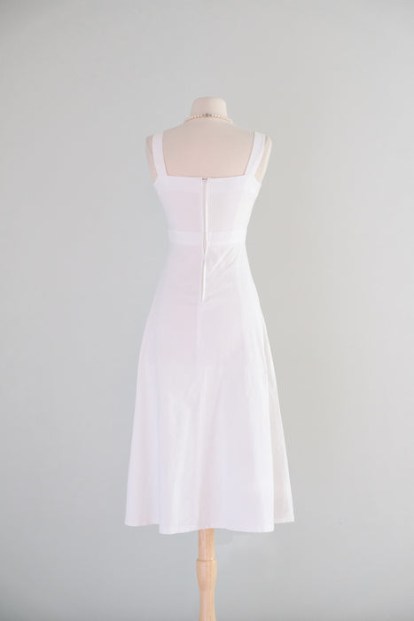 Vintage 1970's Ivory Cotton Cross-Stitch Floral Embroidered Sundress / Small