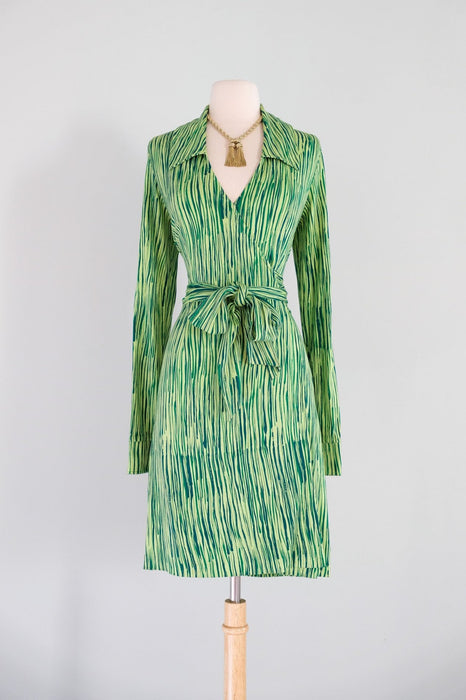 Vintage 1990's DVF Green Silk Jersey Wrap Dress / ML