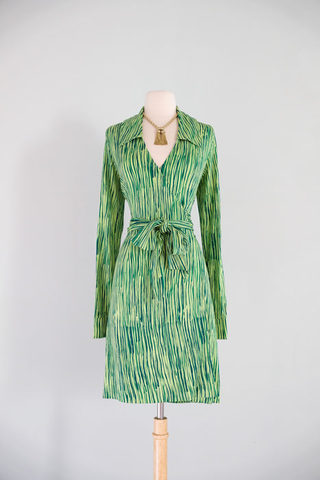 Vintage 1990's DVF Green Silk Jersey Wrap Dress / ML