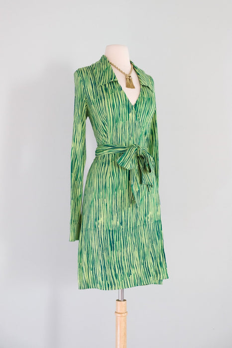 Vintage 1990's DVF Green Silk Jersey Wrap Dress / ML