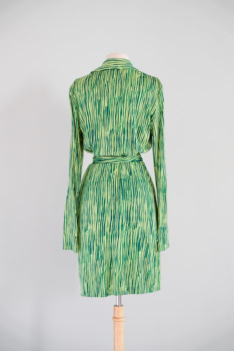 Vintage 1990's DVF Green Silk Jersey Wrap Dress / ML