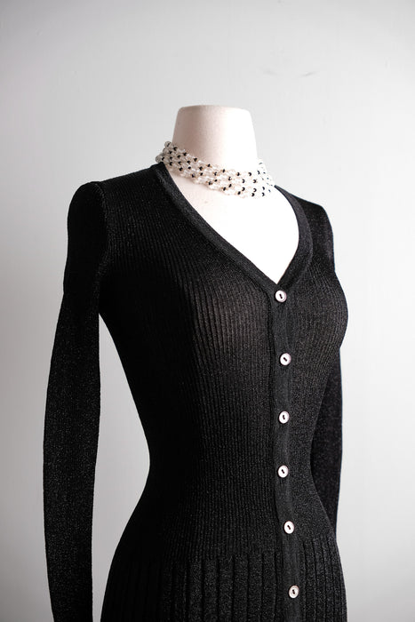 Dazzling 1970's Black & Silver Metallic Knit Sweater by Yves Saint Laurent / S