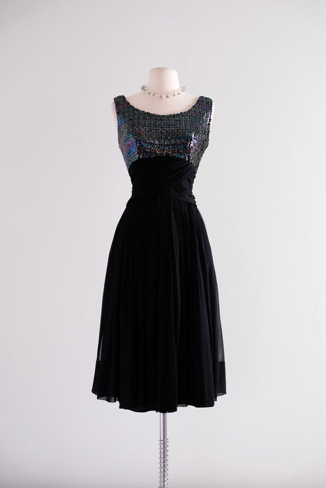 Luminous 1960's Blue Moon Iridescent Sequin Chiffon Party Dress/ Sz M