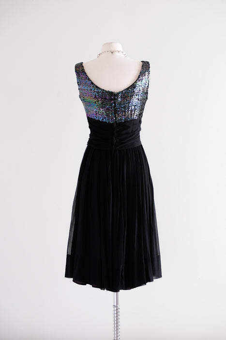 Luminous 1960's Blue Moon Iridescent Sequin Chiffon Party Dress/ Sz M