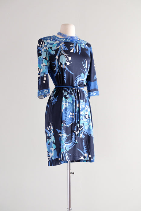 Fabulous 90's Silk Jersey Averardo Bessi Italy Midnight Floral Dress / Size Medium