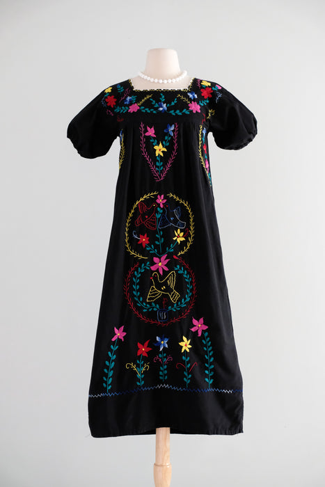 Vintage 1970's Colorful Embroidered Black Mexican Huipil Style Dress / Xtabay Vintage Vintage 1970's Colorful Embroidered Black Mexican Huipil Style Dress / Xtabay Vintage