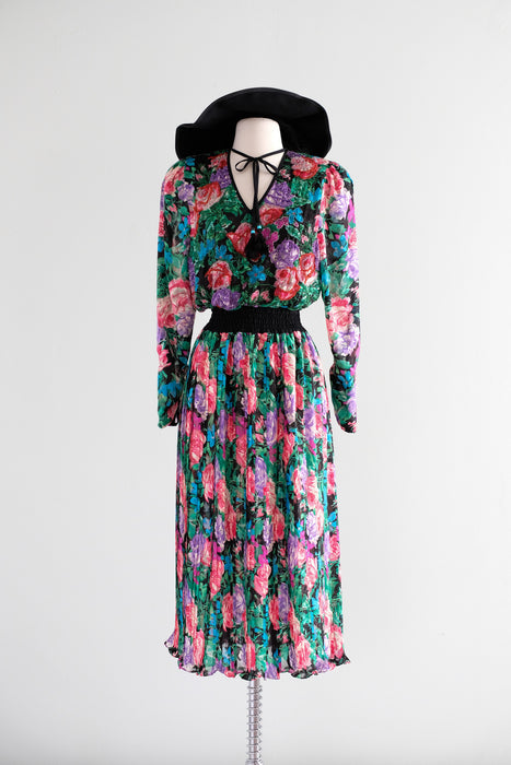 Coolest 1980's Diane Freis Floral Party Dress/ Sz M