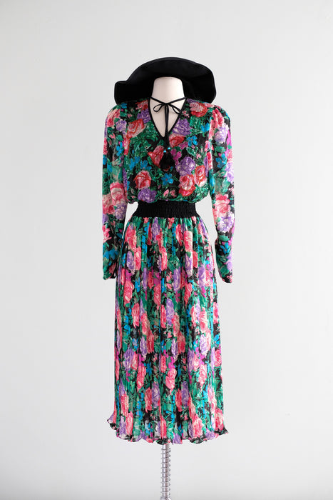 Coolest 1980's Diane Freis Floral Party Dress/ Sz M – Xtabay Vintage Coolest 1980's Diane Freis Floral Party Dress/ Sz M – Xtabay Vintage