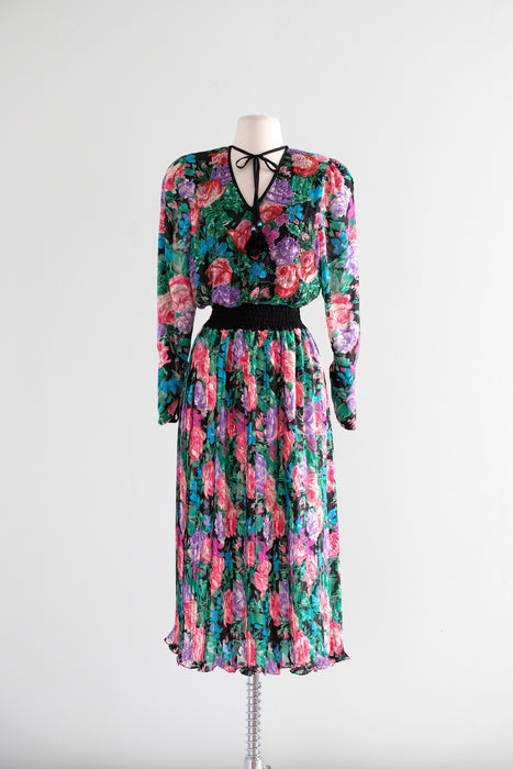 Coolest 1980's Diane Freis Floral Party Dress/ Sz M
