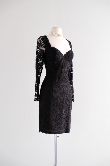 Sexy 1990's Black Lace Bustier Cocktail Dress / Sz M Xtabay Vintage Sexy 1990's Black Lace Bustier Cocktail Dress / Sz M Xtabay Vintage