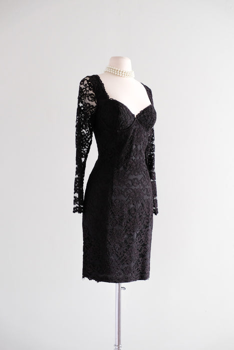 Sexy 1990's Black Lace Bustier Cocktail Dress / Sz M