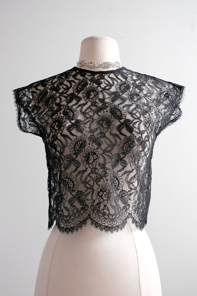 Adorable 1950's Sheer Black Lace Top / Sz S – Xtabay Vintage