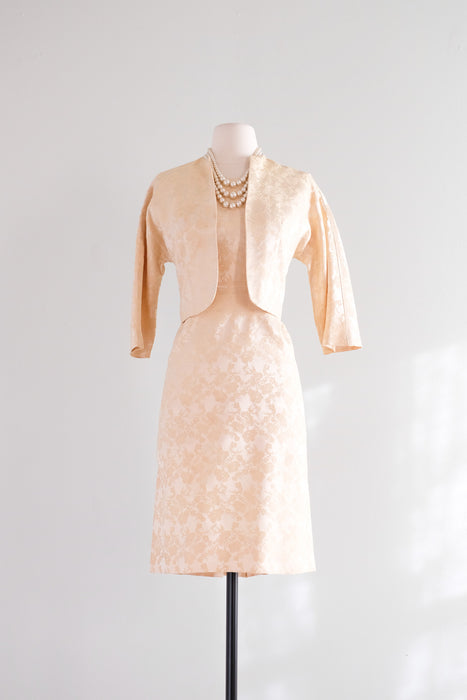 Sweet 1960's Pearl Brocade Wiggle Dress with Matching Bolero Jacket / Sz S