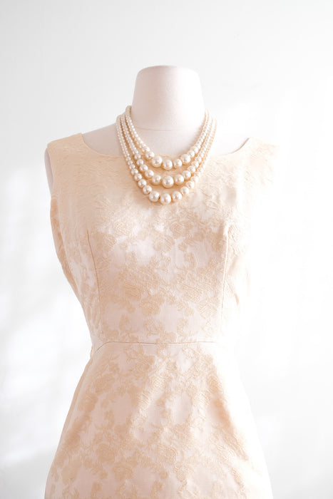 Sweet 1960's Pearl Brocade Wiggle Dress with Matching Bolero Jacket / Sz S