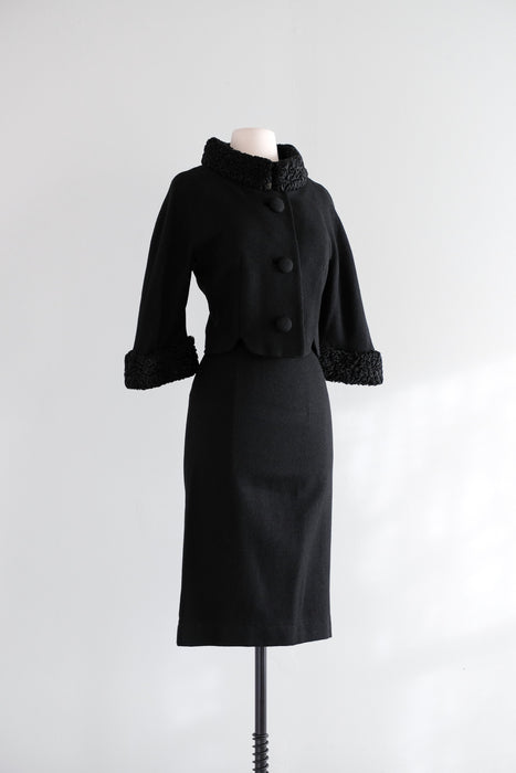 Elegant Early 1960's Lilli Ann Dress Suit with Persian Lamb Collar & Cuffs / Sz M