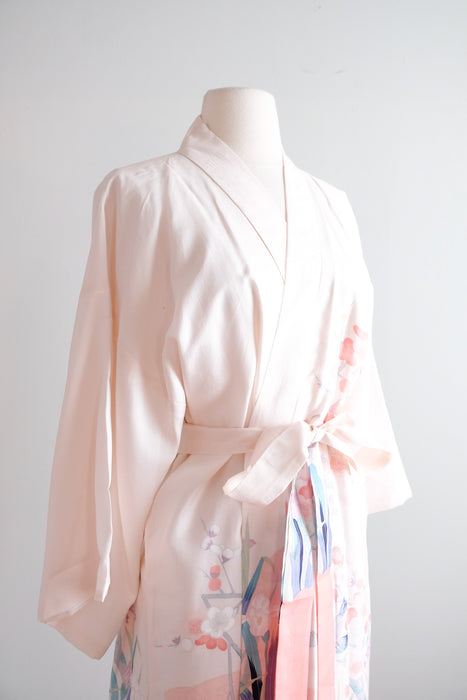 Elegant Cherry Blossom & Iris Japanese Yukata Robe / Sz M