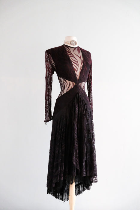 Vintage 1980's CLIMAX Burgundy Mesh Lace Dress by Karen Okada / M