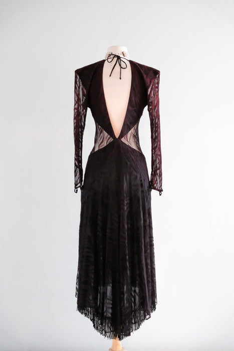 Vintage 1980's CLIMAX Burgundy Mesh Lace Dress by Karen Okada / M