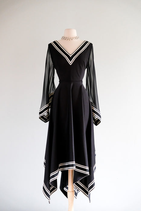 Vintage 1970's Black & White Asymmetrical Nylon Dress / ML