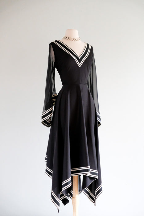 Vintage 1970's Black & White Asymmetrical Nylon Dress / ML