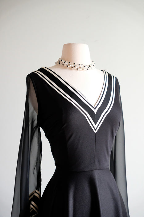 Vintage 1970's Black & White Asymmetrical Nylon Dress / ML