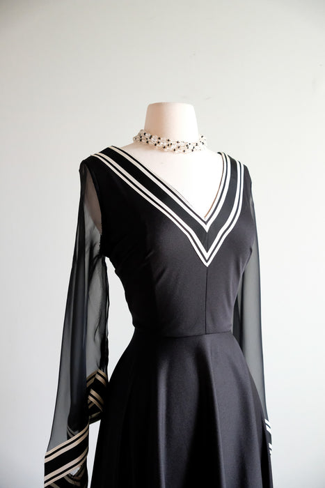 Vintage 1970's Black & White Asymmetrical Nylon Dress / ML