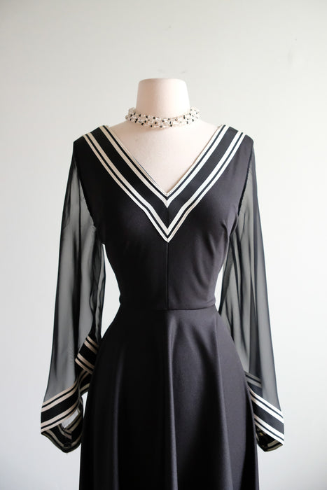 Vintage 1970's Black & White Asymmetrical Nylon Dress / ML