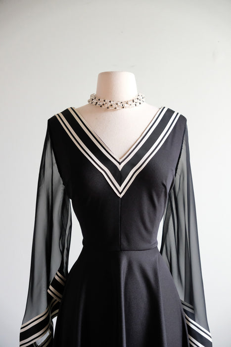 Vintage 1970's Black & White Asymmetrical Nylon Dress / ML