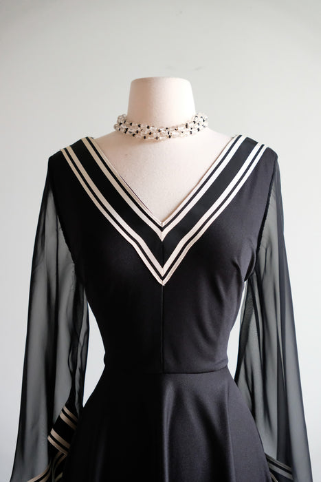 Vintage 1970's Black & White Asymmetrical Nylon Dress / ML