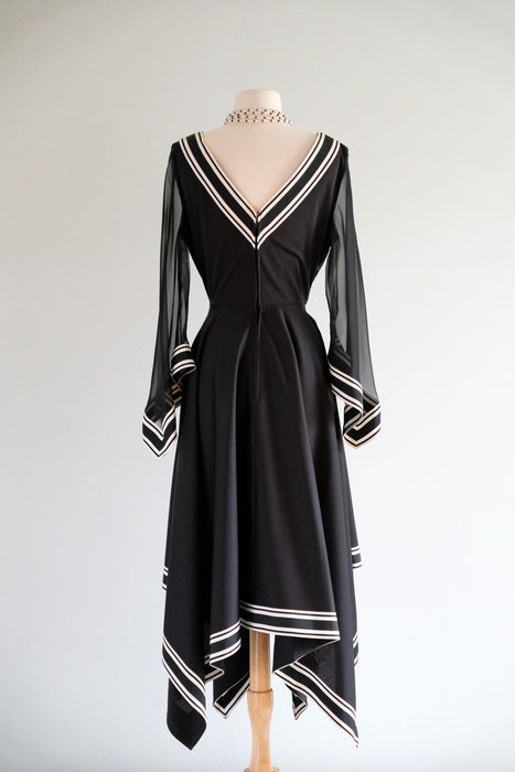 Vintage 1970's Black & White Asymmetrical Nylon Dress / ML