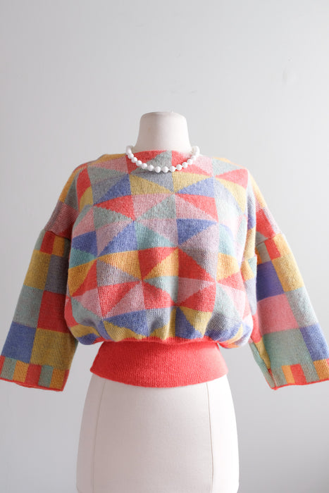 Super Fun 1980's Kenzo Color Block Pullover Sweater / Sz S