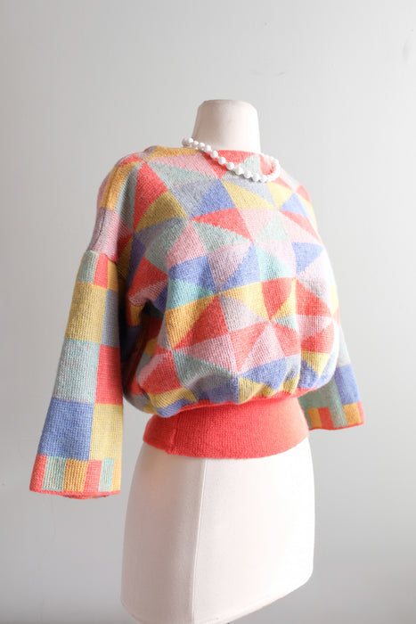 Super Fun 1980's Kenzo Color Block Pullover Sweater / Sz S
