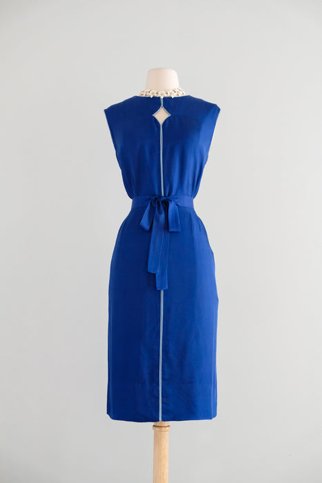 Vintage 1960's Royal Blue Silk Shift Dress with Pipe Seams by Peck & Peck / ML